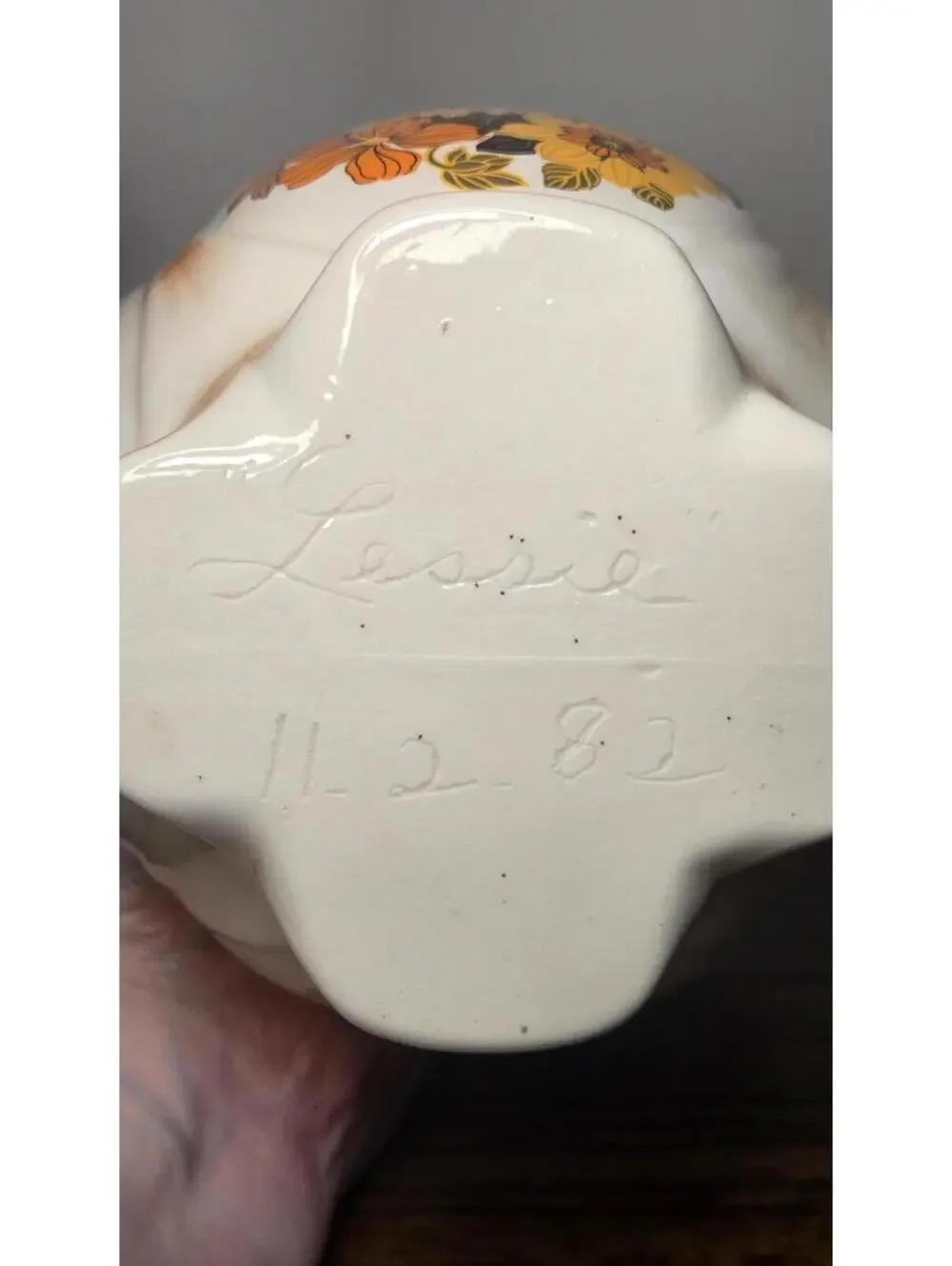 Vintage Handmade Orange and Floral Ceramic Pot Vase